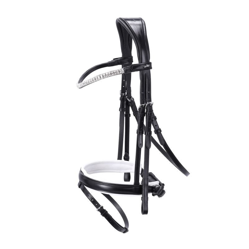 Black bridle with white noseband piping