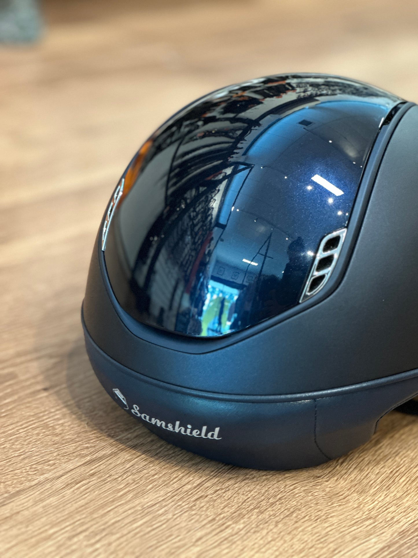 SAMSHIELD CUSTOM MISS SHIELD 2.0 NAVY GLOSSY TOP INTARSIA FRONTAL BAND