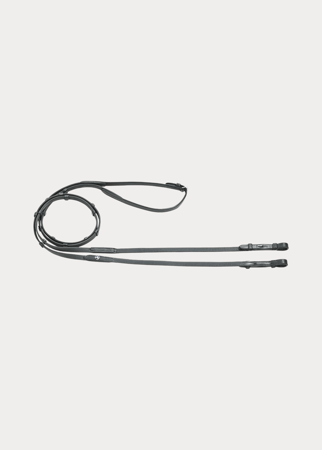 Black reins with hook and stud closures and leather stops