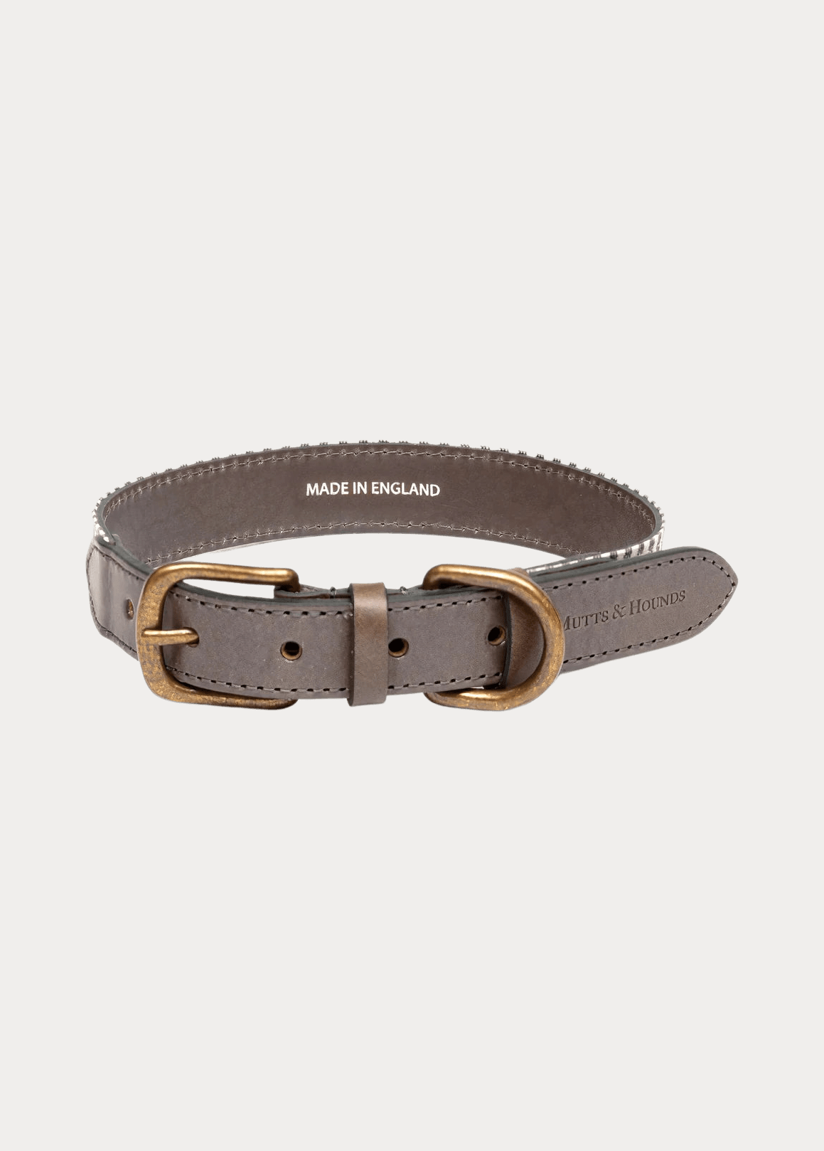 MUTTS & HOUNDS - CHARCOAL STRIPE & LEATHER DOG COLLAR