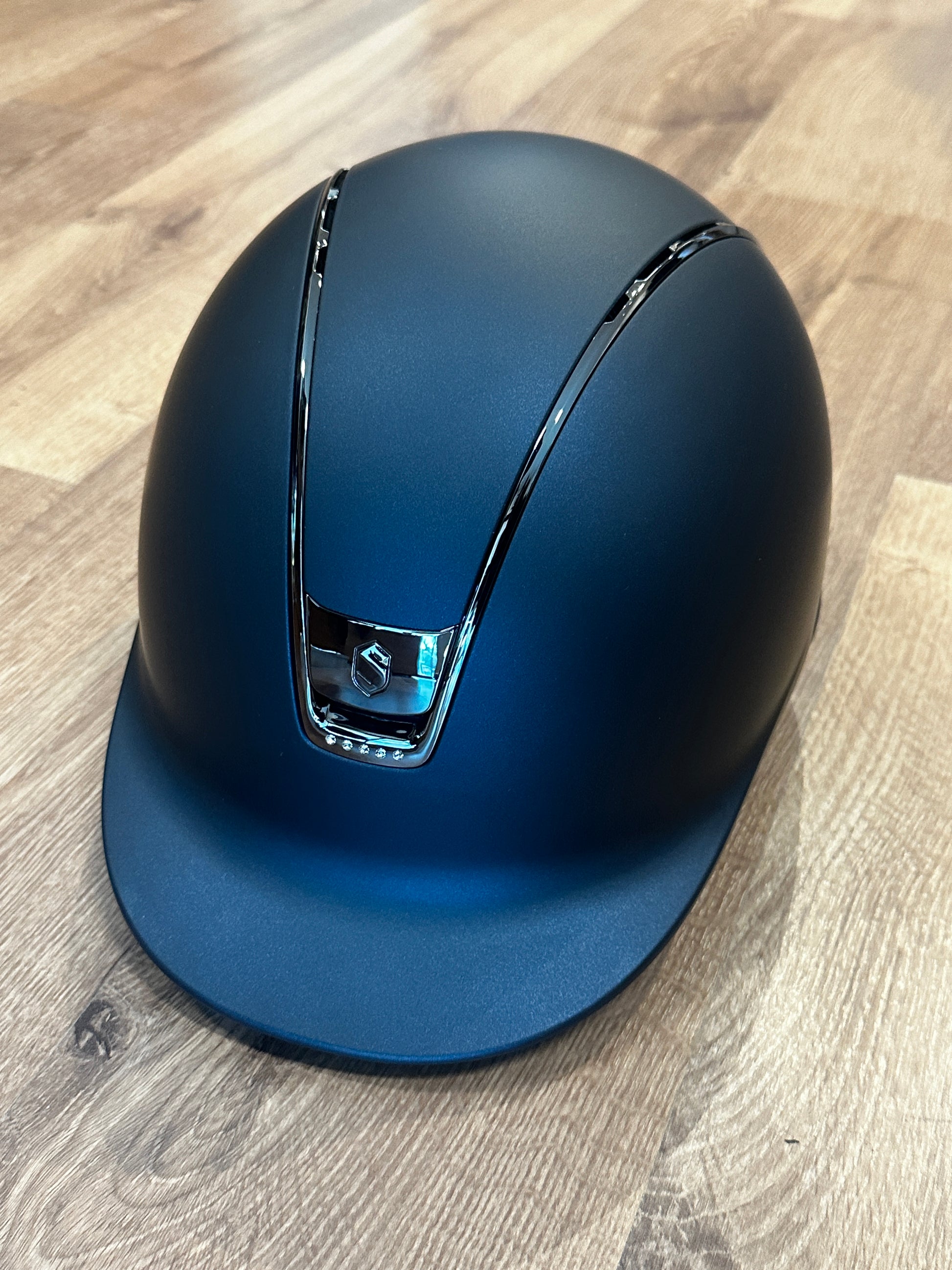 Navy helmet with 5 swarovski crystals on frontal trim