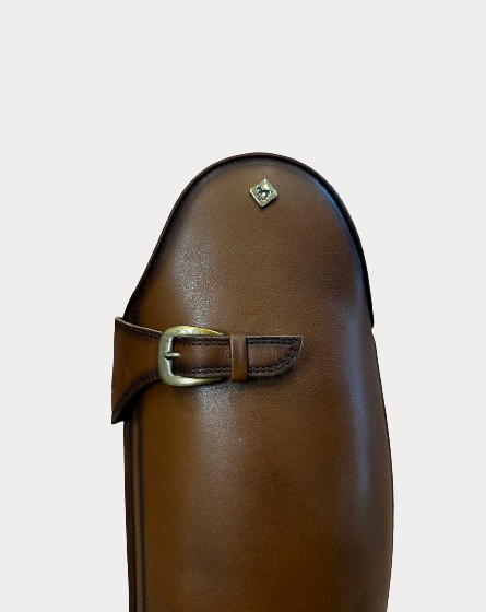 Rustic brown tall boots with top buckle