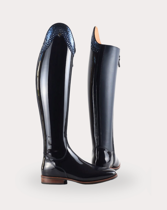 DeNiro Bellini Tall Dressage Boots – Navy Patent & Blue Swarovski