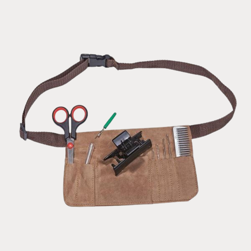Brown waist bag with braiding tools