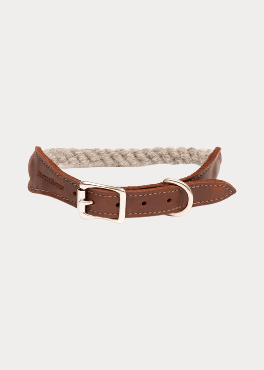 MUTTS & HOUNDS - NATURAL WOOL ROPE & LEATHER DOG COLLAR